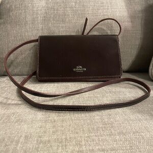 Coach Burgundy metallic Leather Wallet on Strap (WOS) Bag
